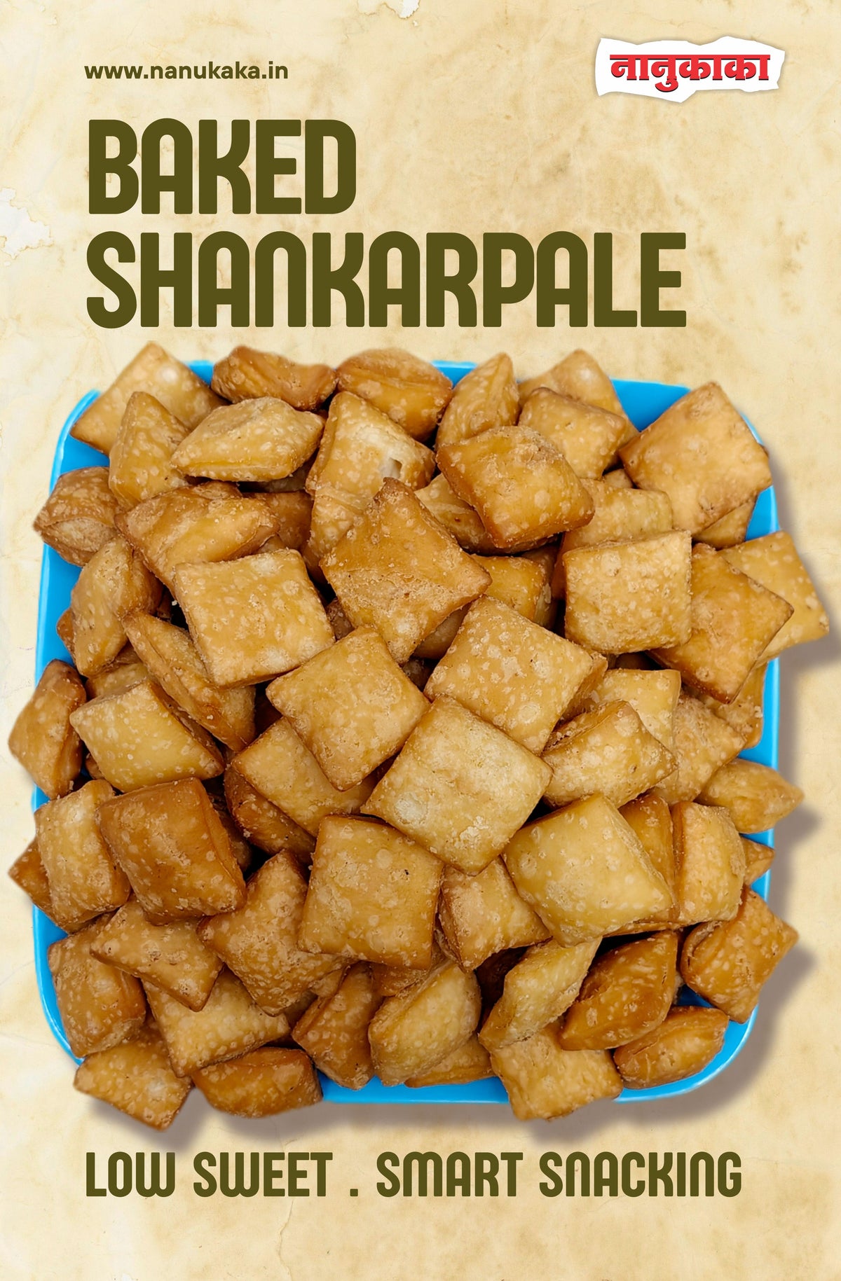 Partially aked Shankarpale, low-sweet and partially baked for a crisp, healthier alternative to traditional fried Shankarpale. Available in Dombivli.