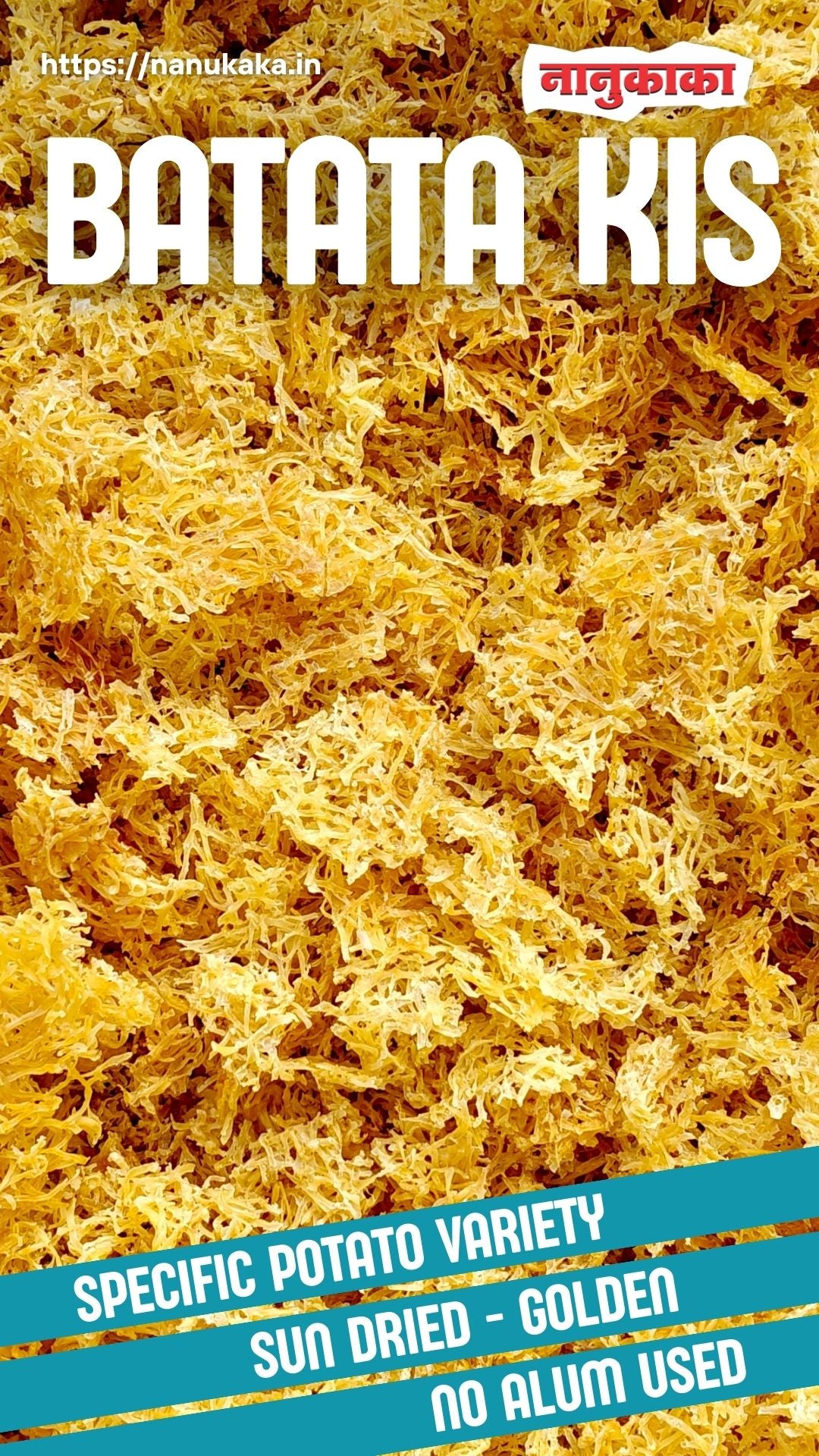 Nanukaka’s raw Batata Kis, sun-dried grated potatoes made traditionally without alum, perfect for fasting (upvas) recipes and homemade crispy snacks. Available in Dombivli.